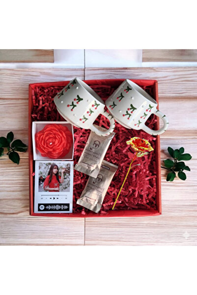 MARMORİ MARMORİ KİRAZ TEMALI İKİLİ SERAMİK KUPA PELUŞ TAVŞAN KİŞİYE ÖZEL FOTO...