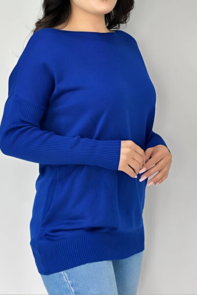 Bİ.GİYSEN Bluză de tricotat cu textura moale, elastică, albastru închis, cu d...