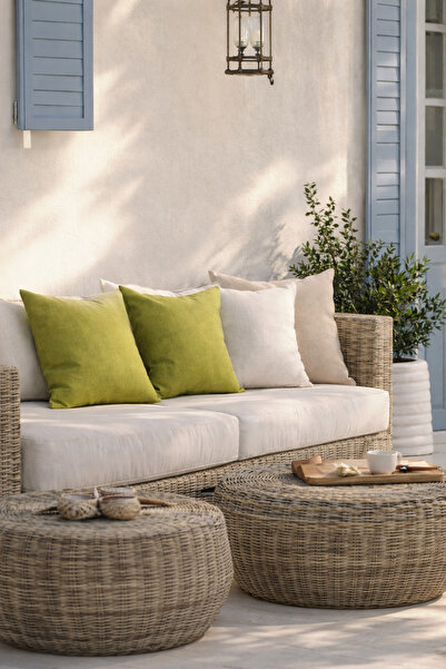 Alacastore Outdoor Yumuşak Dokulu Bahçe Balkon 43x43 4 Lü Fıstık Yeşili Krem ...
