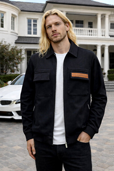 BESSA Black Men's Bomber Jacket - Zip-Up, Lining, and Cap Pockets