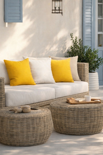 Alacastore Outdoor Yumuşak Dokulu Bahçe Balkon 43x43 4 Lü Sarı Krem Rengii Ko...