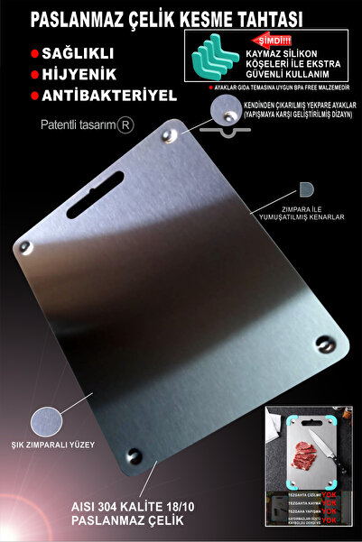 CGS Home Paslanmaz Çelik Kesme Tahtası (GÖMME AYAKLI)(304 KALİTE)-(®PATENTLİ)...