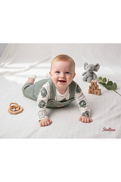 NAFİTO Bebek Erkek 3'lü Tulum Takımı Salopet Ve Çorap Seti Ayıcık Desenli Bad...