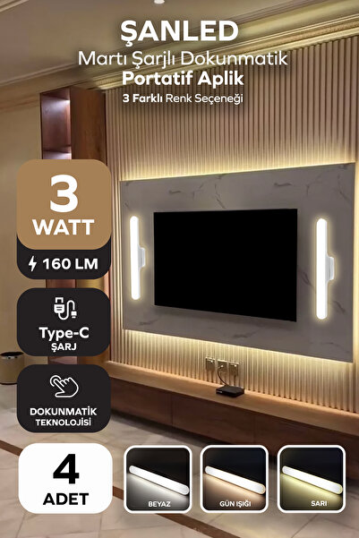 ŞANLED Şarjlı Mıktantıslı Işık Micro Usb Kablosuz Led 3 Farklı Işık Martı Apl...