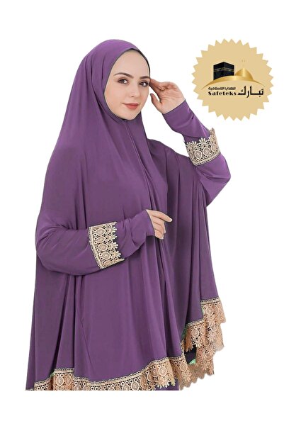 TABASAFE BAŞÖRTÜLÜ İKİ PARÇA DANTELLİ KOLLU KADIN NAMAZ ELBISESİ