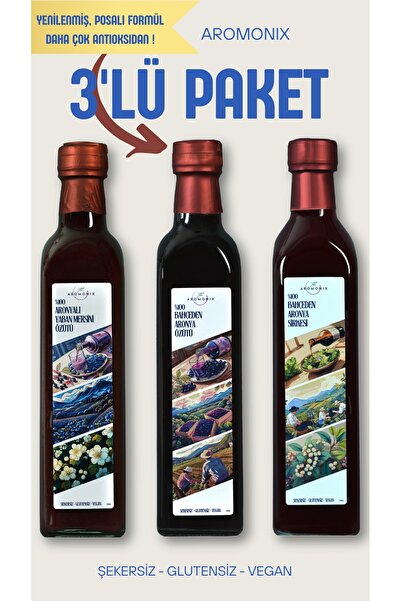 Aromonix 3'lü Paket ( Aronya Özütü, Aronya Sirkesi, Aronyalı Yaban Mersini Öz...