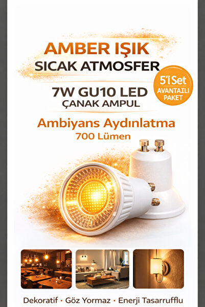 Ferled 7W GU10 LED Çanak Ampul Amber Işık | Kafe & Ev İçin Dekoratif Ambiyans...