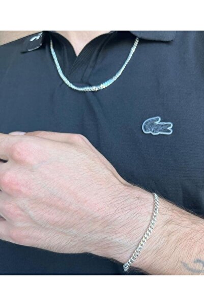 anadolusilver 2mm Gurmet 925 Ayar Gümüş Erkek Zincir Kolye Bileklik Set