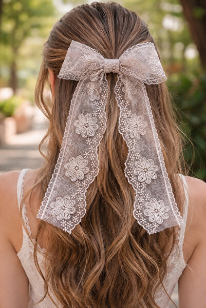 Toka Perisi Handmade Romantic Women's Gray Silver Lace Automatic Bow Buckle