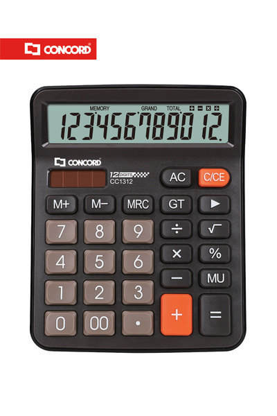 Concord آلة حاسبة إلكترونية مكتبية CC1312، 12 رقمًا، تعمل بمصدرين للطاقة، شاش...