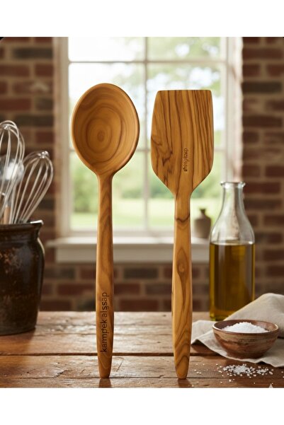 camp one Zeytin Ağacı %100 Doğal El Yapımı Tahta Kaşık Spatula Kaşık 1 Parça ...