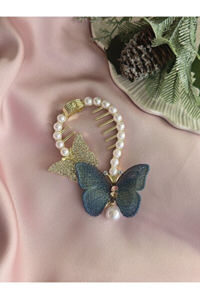 Glamluxe İncili Kelebekli Topuz Toka