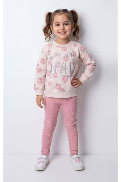 Laria Kalp Baskılı Kız Çocuk Sweatshirt Tayt %100 Pamuk