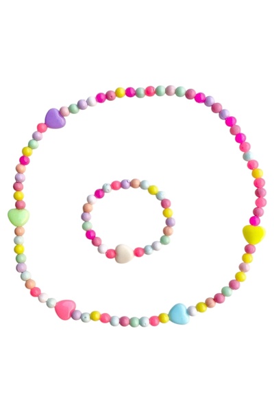 SHEKER HOME Kız Çocuk Kalp Figürlü Kolye Bileklik Seti