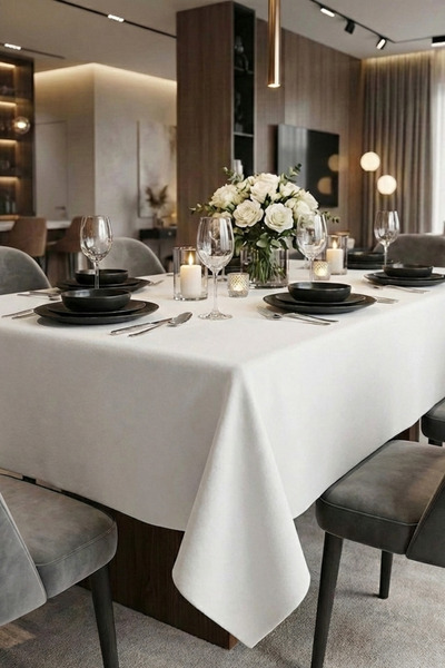 OTEXSA Față de masă albă din bumbac, hidrofugă, rezistentă la pete, durabilă