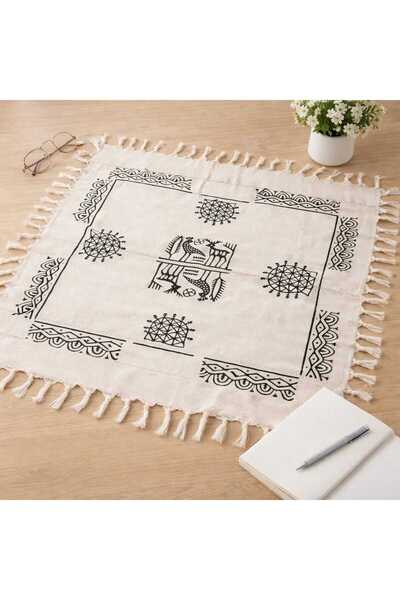 Milenam Otantik Desenli El Işi Hitit Desen Tahta Baskılı Tokat Kare Masa Örtü...