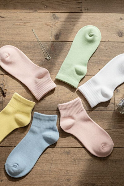 SOCKSHION Kadın Extra Soft Renkli Yarım Konç Kolej Çorap Seti 5 Çift