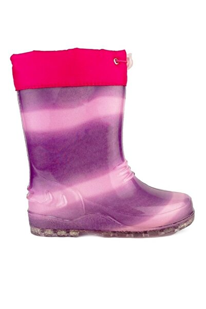 casso Mor Karışık Desenli Şeffaf Kız Çocuk Plastik İçi Kürklü Yağmur Çizmesi Bot