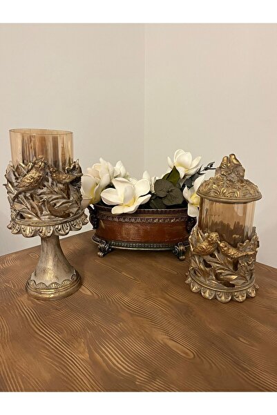 NARART Hanlar Home Klasik Hediyelik Kuşlu Ikili Şamdan