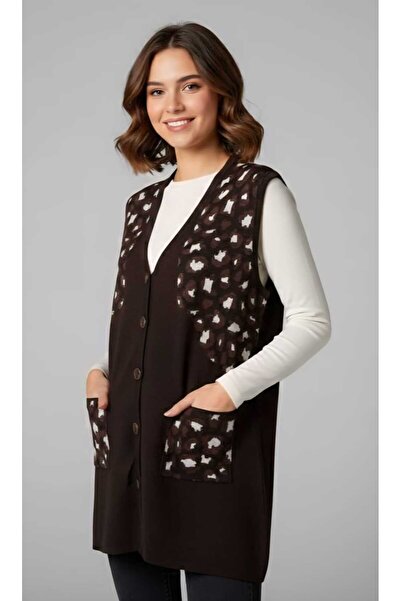 onno style woman Silvery Leopard Print Knitwear Classic Buttoned Vest