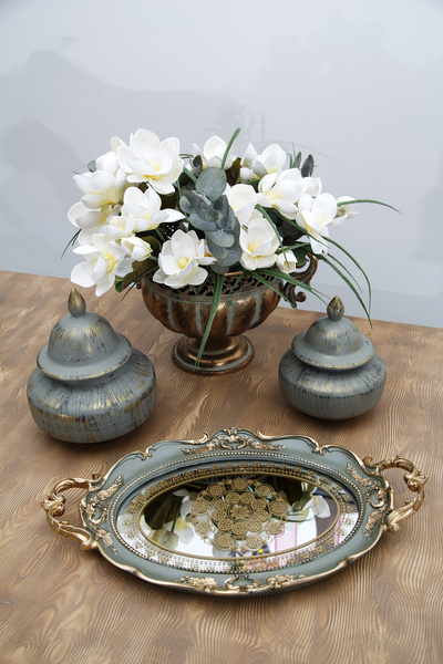 NARART Hanlar Home Şık Klasik Oval Aynalı Hediyelik Nişan Sunum Tepsisi