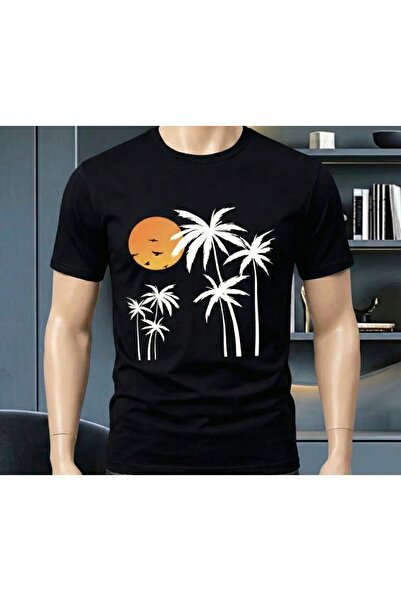 LELVANİ Tricou cu imprimeu grafic cu palmieri și apus de soare