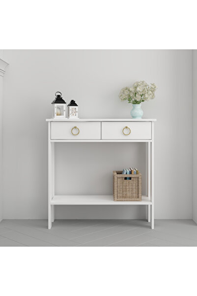 Home Mandosi Mobilya Çift Çekmeceli Beyaz Gold Kulp Dresaur