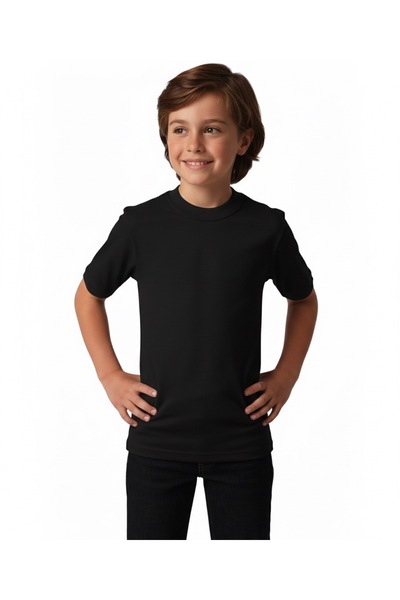 Yıldız Çamaşır Yıldız 57 Boys' Ribbed Doctor Collar Undershirt Black