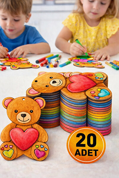 Tuvalia Sevimli Kalpli Ayıcık Ahşap Boyama Okul dİV Etkinlik Aktivite 20 li 1...