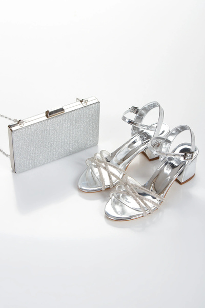 Miss Mitto Women's Silver Evening Dress Shiny Drop-Stone Diamond Patterned St...