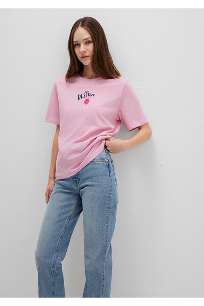 Mavi Astrologie-bedrucktes rosa T-Shirt, reguläre Passform, normaler Schnitt,...