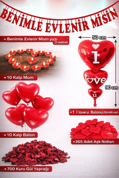 Parti dolabı Evlilik Teklifi Oda Ev Süsleme Malzemeleri Kalp Mum ve Balon Gül...