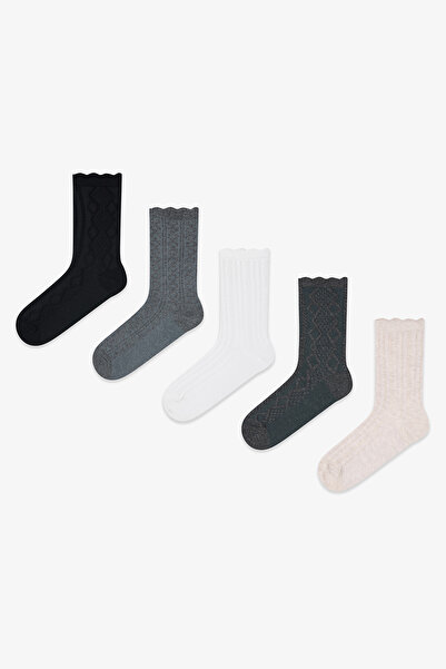 Penti 5 Pairs Cotton Jacquard Patterned Socket Socks