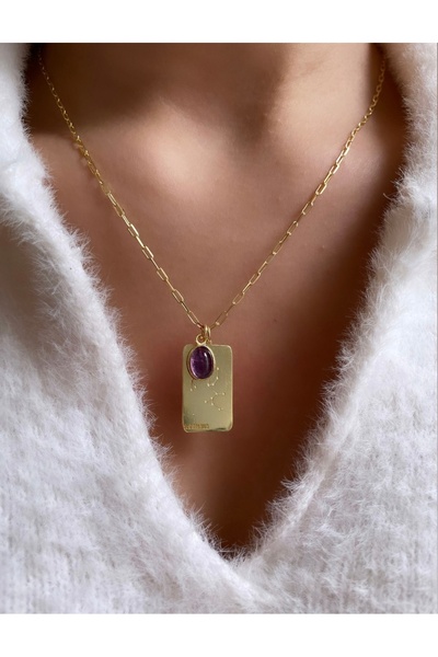 Src Jewelry 925 Ayar Gümüş Yay Burcu Yıldız Haritası Plaka Ametist Doğal Taşl...