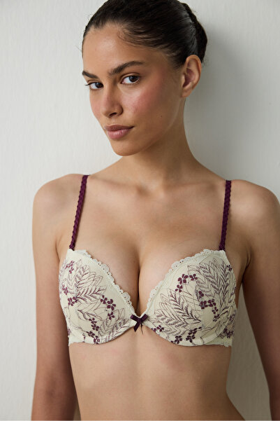 Penti Beigefarbener Wow Push-up-BH mit floraler Spitze