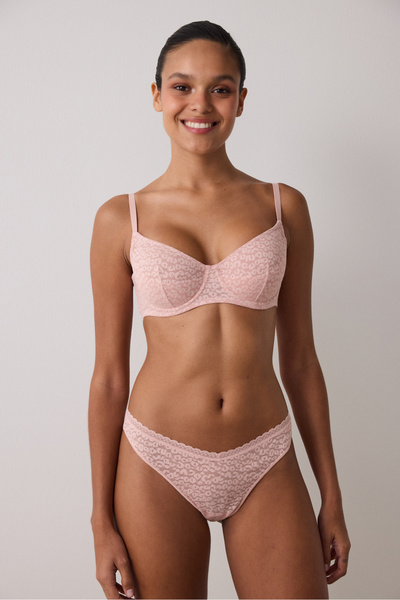 Penti Sutien Dusty Rose Valeria cu model de flori din dantelă, fără sârmă, fă...