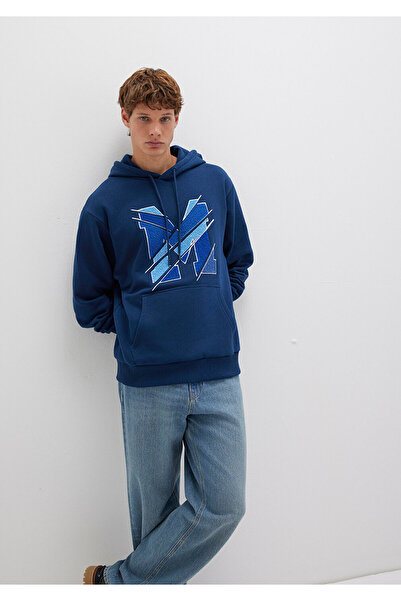 Mavi M Logo Printed Hooded Navy Blue Sweatshirt 0S10106-89353