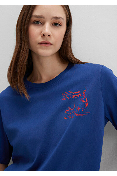 Mavi Marineblaues T-Shirt mit Katzenmuster, reguläre Passform / normaler Schn...