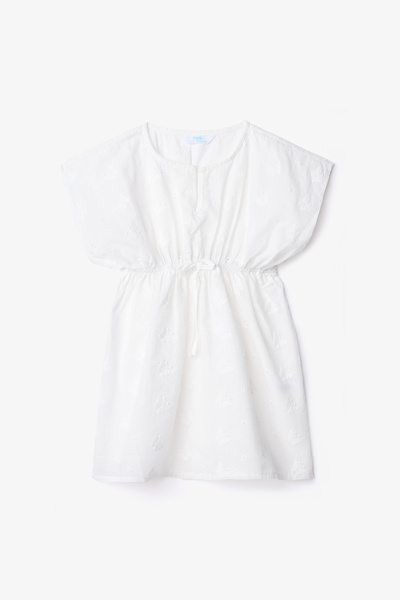 Penti Weißer Mädchen-Kaftan mit Schmetterlingsmuster und kurzen Ärmeln und V-...