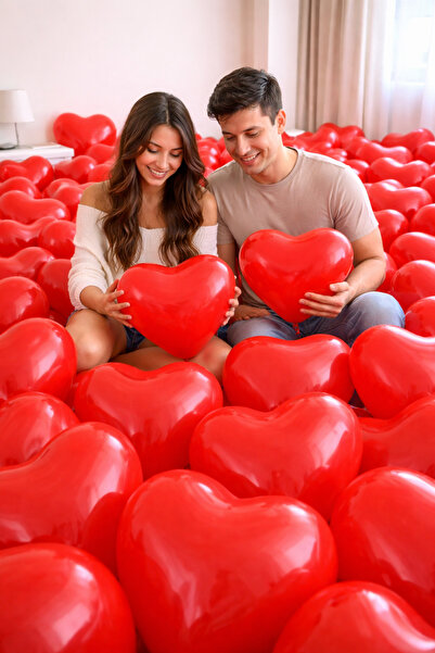 Parti dolabı 100 Lü Kırmızı Kalpli Balon 12 Inç 30 Cm Parti Konsept Düğün Niş...