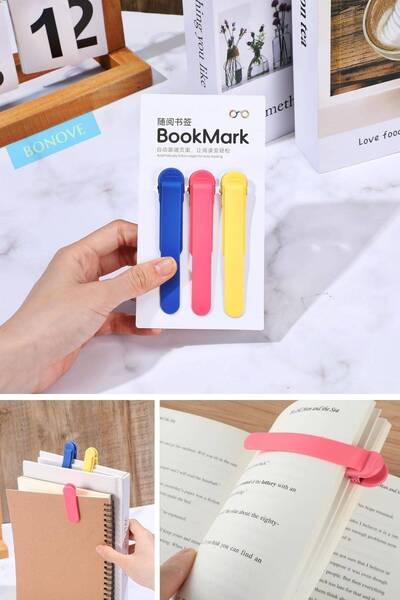 BONOVE Automatic Bookmark Set of 3 Silicone Clip Smart Bookmark Book Accessory