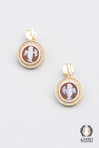 So CHIC... Cameo Italiano 18 Ayar Sarı Altın Kaplama Gümüş Küpe