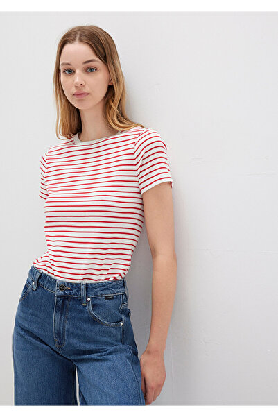 Mavi Tricou roșu cu dungi cu gât crew, slim fit / slim fit 1612881 -86680