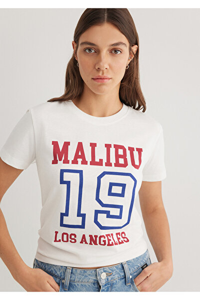 Mavi Malibu bedrucktes Ecru-T-Shirt Slim Fit / Slim Fit 1613083 -70057
