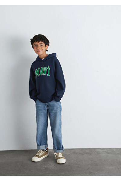 Mavi Тъмносин суичър с качулка с щампа с лого 6610110-70490