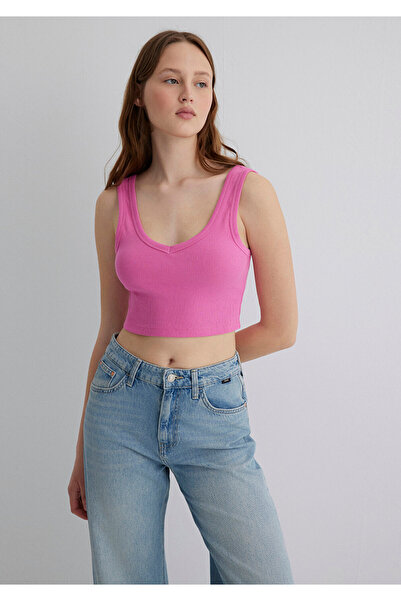 Mavi Rosafarbenes, kurzes Tanktop mit V-Ausschnitt - Short Cut1612375-70572