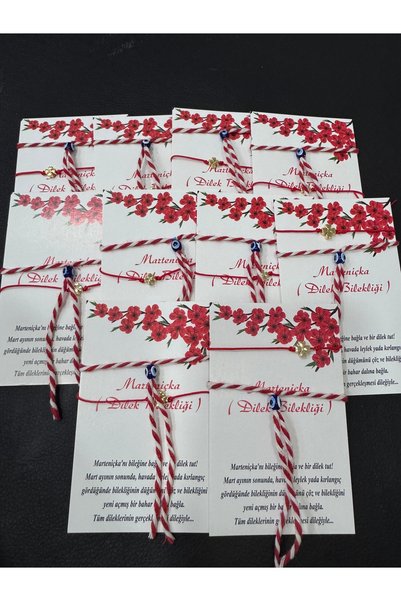 BY DİLEK ÇETİN ACCESSORY Red and White Martenic Card Clover Bracelet (10 Pieces)
