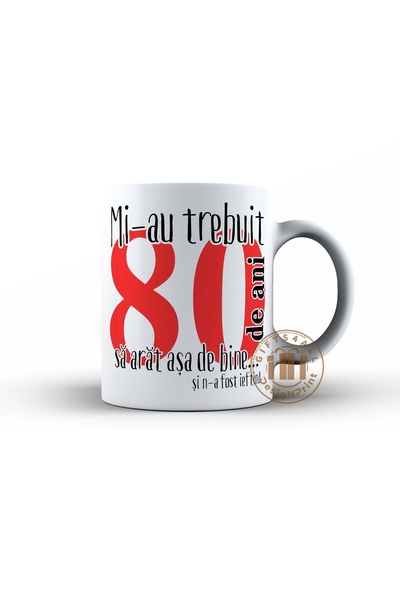 OEM Cană aniversară „Mi-a luat... 80 de ani”, 80 de ani, 330 ml, roșie