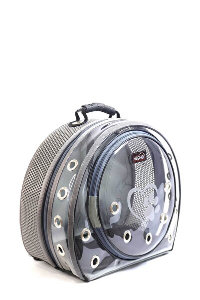 Migno Elit Astronot Fileli-Şeffaf Model Kedi-Köpek Taşıma Çantası / Gri