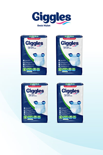 giggles Yetişkin Emici Külot Bez Büyük Boy (L) Bel Ölçüsü 100-150cm Islaklık Göstergeli - 4 paket 12